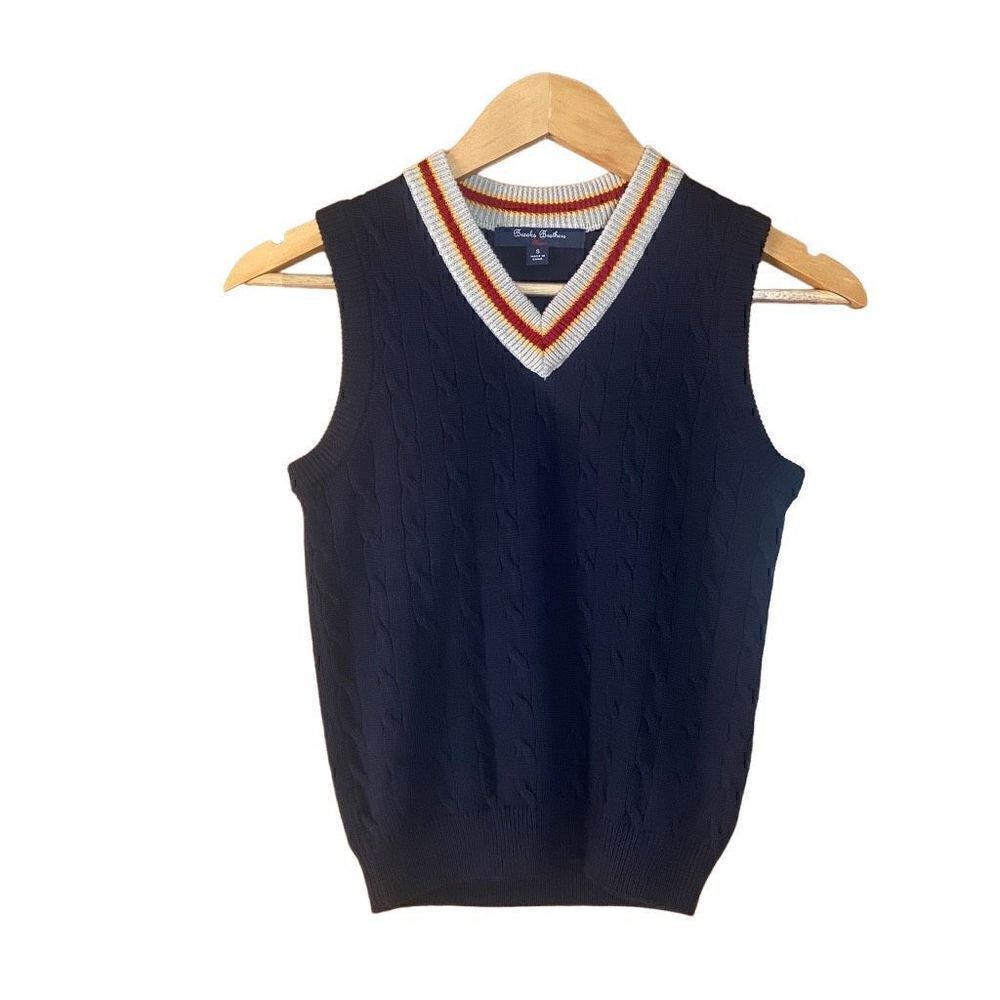 Brooks brothers 100% merino wool varsity cable sweater vest boys small